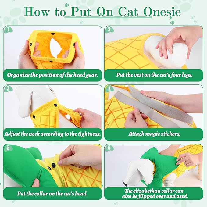 EMUST Cat Recovery Suit Female, Soft Cat Surgical Suit for Abdominal Wounds, Cute Kitten Shirt Clothes for Cats Anti Licking Full Bodysuit for Kittens 4-8lb, Yellow, M