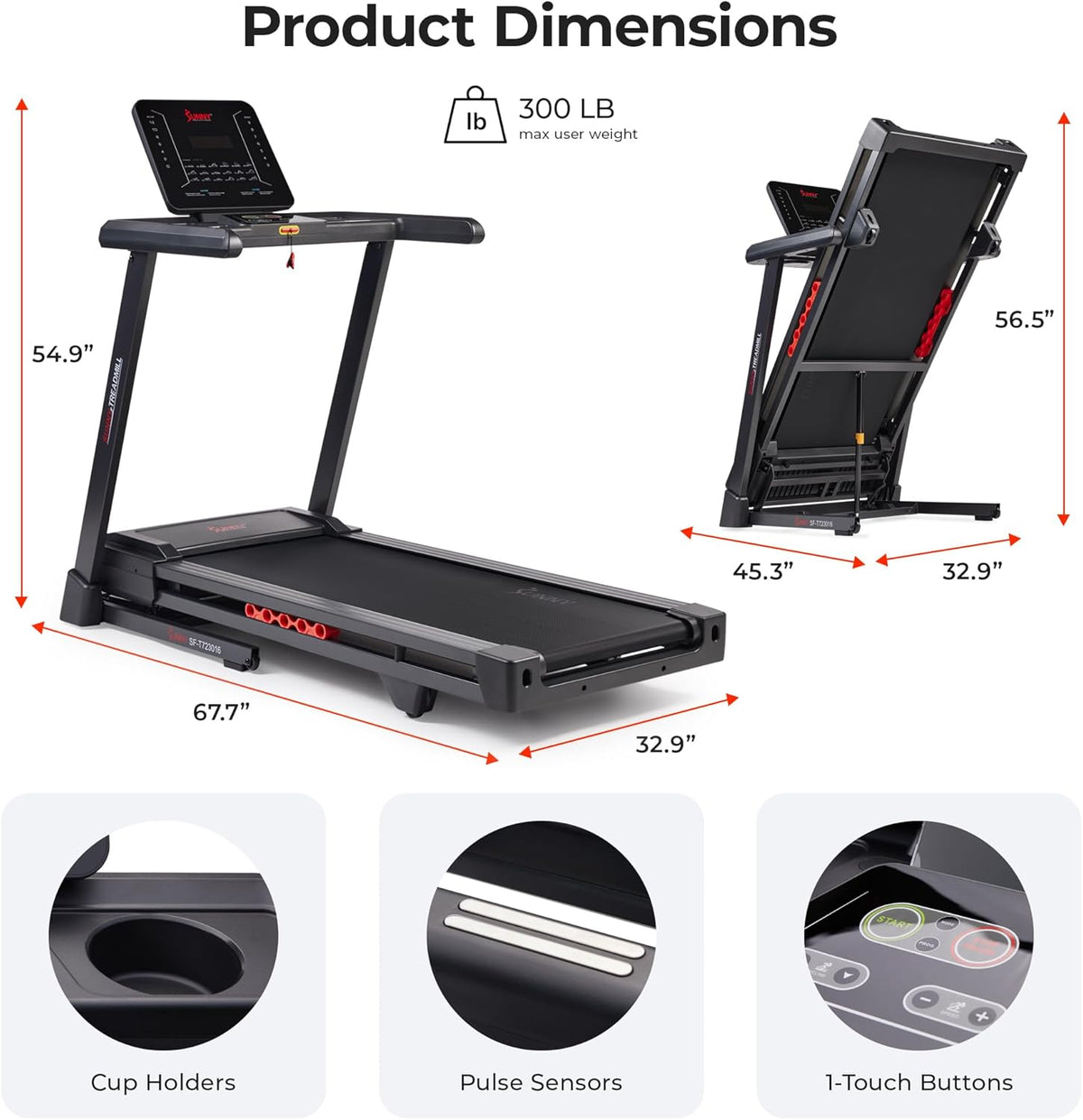 Sunny Health & Fitness Smart Treadmill - Heavy-Duty Auto Incline with 20" Running Deck & Free App Access