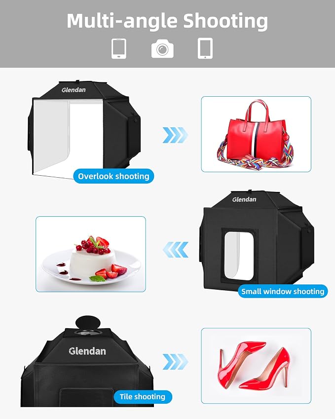 Glendan Portable Light Box Photography: 20"x 20" Upgrade Dimmable Photo Booth