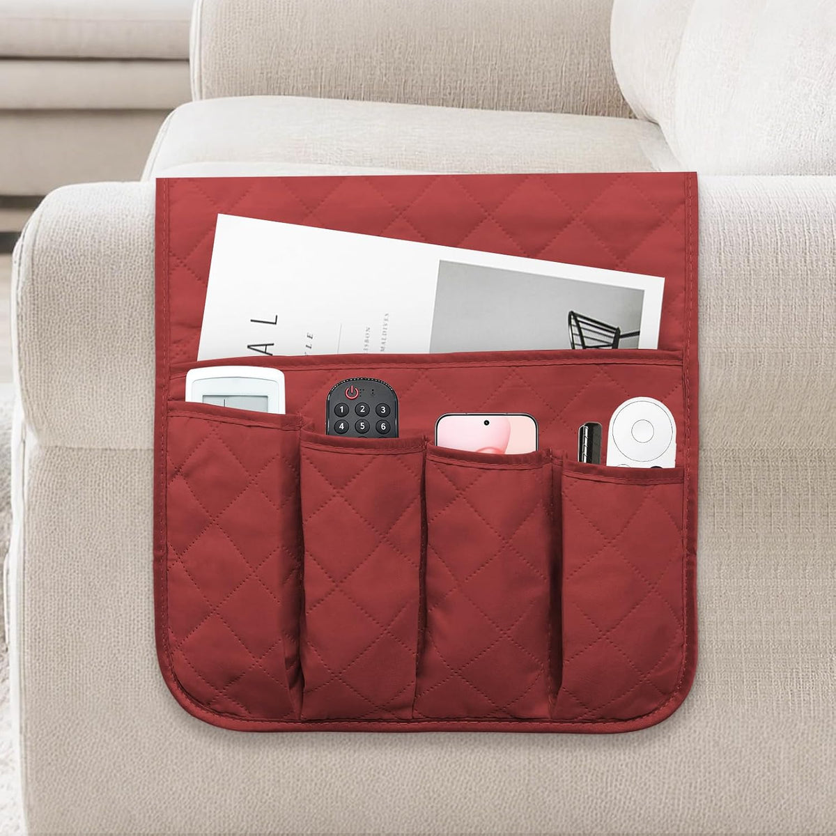 Armchair Caddy for Recliner, Non Slip Sofa Arm Organizer, Khaki