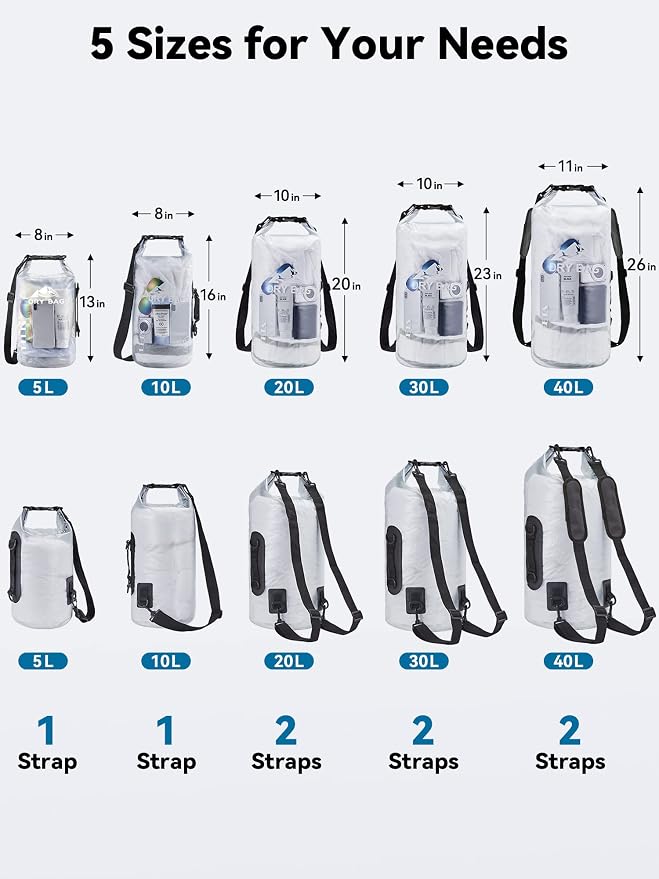 HEETA Dry Bag Waterproof for Women Men, 5L/10L/20L/30L/40L Roll Top Lightweight