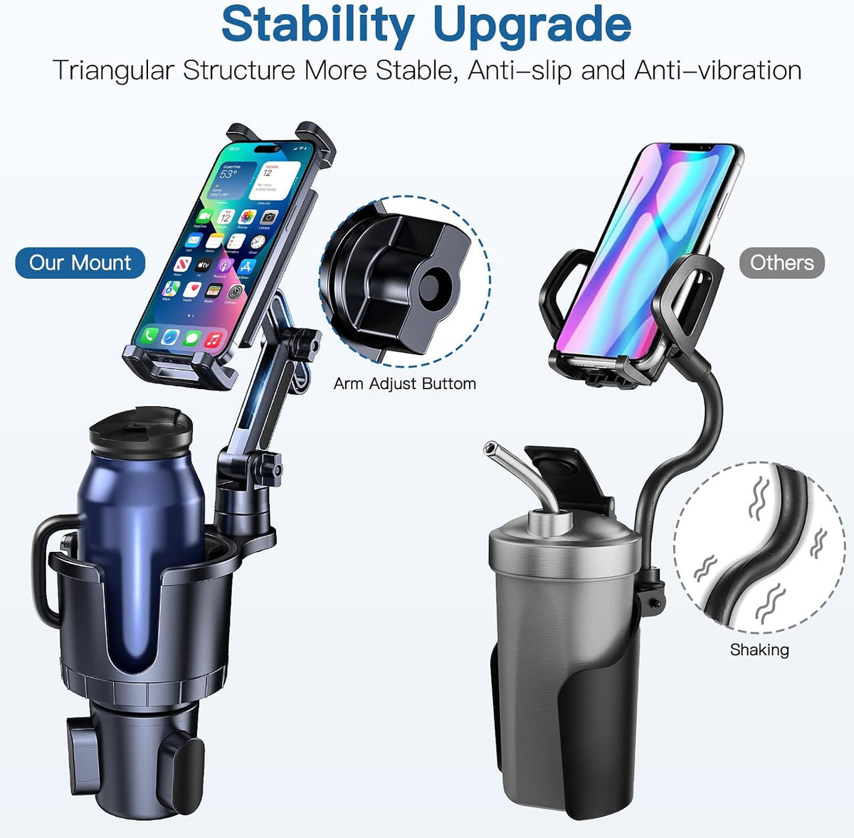 Cup Holder Phone Tablet Mount, 2 in 1 iPad Car Cup Holder with Expander Adjustable Arm for 4.7-10 inches Phone Tablet Mount Compatible for iPad Pro Air Mini, Fire,iPhone 17,Galaxy Phones