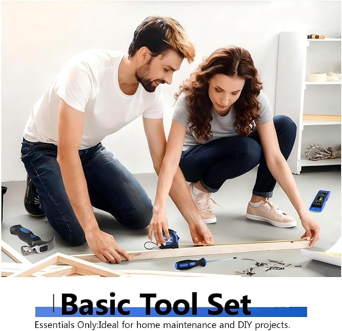 21-Piece Basic Household Hand Tool Kit,Home Repair Tool Set Bag for Dorm/Office/DIY/Desk/Apartment(Blue)