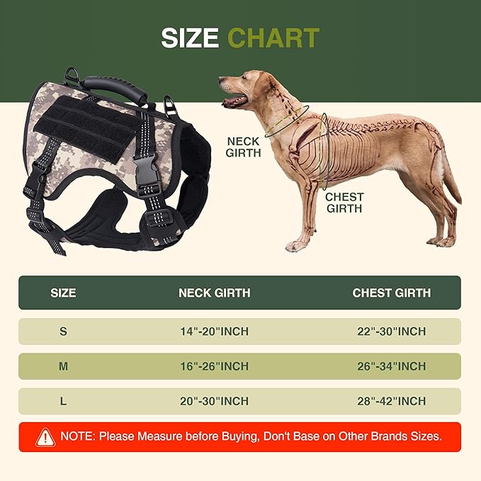 Dog Tactical Harness with Reflective Design, Breathable and Adjustable Tactical Dog Vest, No Choke Harness, Military Grade Gear for Training, Hunting, Outdoor Adventures, Camouflage M