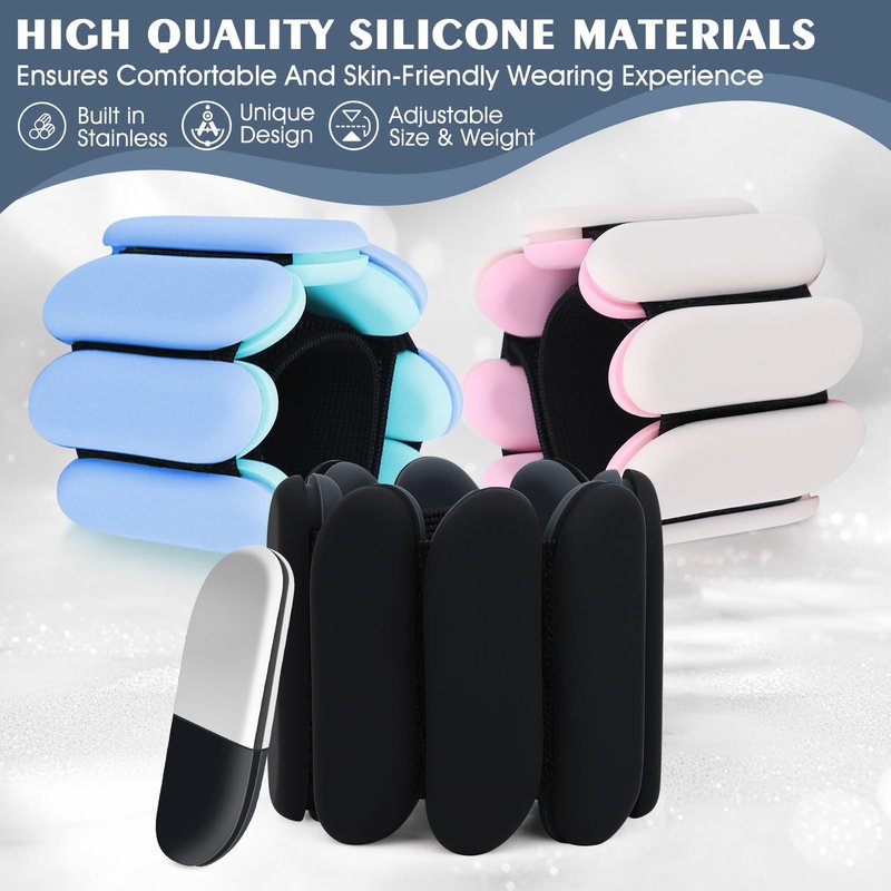 Wrist Weights Set of 2(1Lbs Each), Wearable Ankle Weights, Arm and Leg Weights for Women Men, Adjustable Bangles for Walking, Yoga, Swimming and Gym (Black)