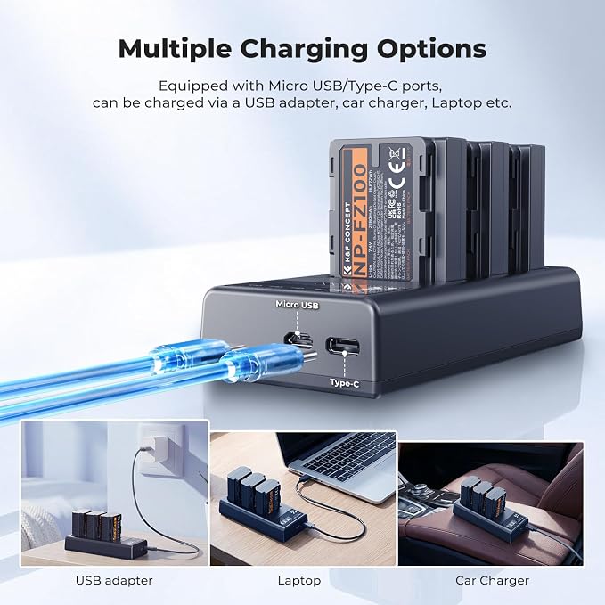 K&F Concept 3-Pack NP-FZ100 Battery and Upgraded LCD Battery Charger Compatible
