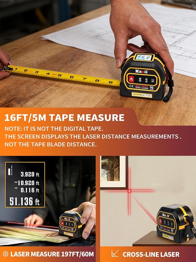 4-in-1 Tape Measure 196ft Laser Tape Measure 16ft Manual Tape