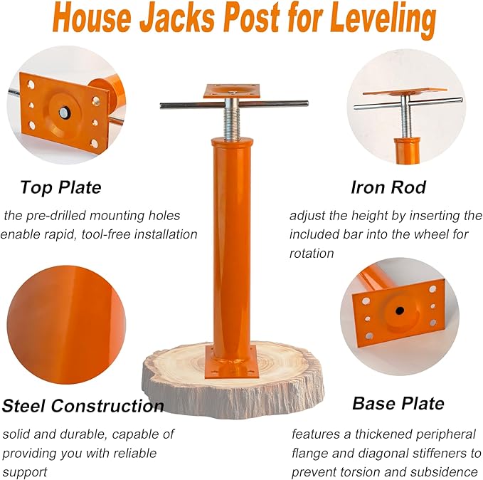 16"-21" Adjustable House Jack | 5-Ton Heavy Duty Floor Basement Jacks | House Floor Jacks Post for Beam Support, Crawl Space Shoring, Foundation Leveling & Structural Repair | Support Pole