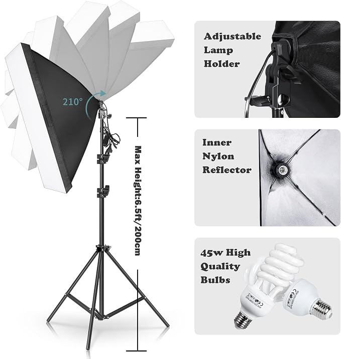 Photo Lighting Kit, 2M x 3M/6.6ft x 9.8ft Background Support System and 900W