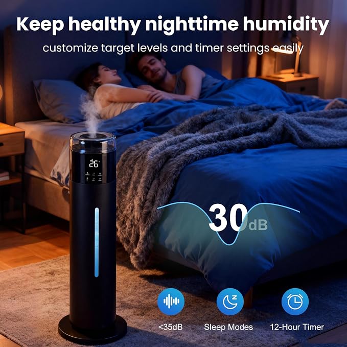 Large Humidifier for Bedroom, 8L/2.1Gal Ultrasonic Cool Mist, Remote control,Easy Clean with 350ML/H Large Mist Speed, Suitable for Kids Room Plant Yoga Study Room Office (Black)