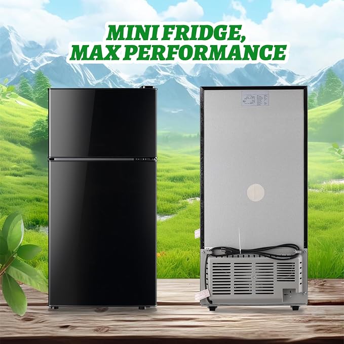 2.4 Cu.ft Mini Fridge with Top Freezer Apartment Size Dual Door Compact Refrigerator for Personal Use Small Fridge with Egg tray, 7 Temperature Control For Dorm, Black