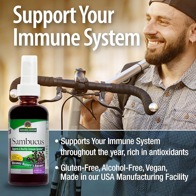 Nature's Answer Alcohol-Free Sambucus Extract Spray, 2-Ounces | Immune System Support | Vegan, Gluten-Free, No Artificial Flavors or Preservatives | Single Count