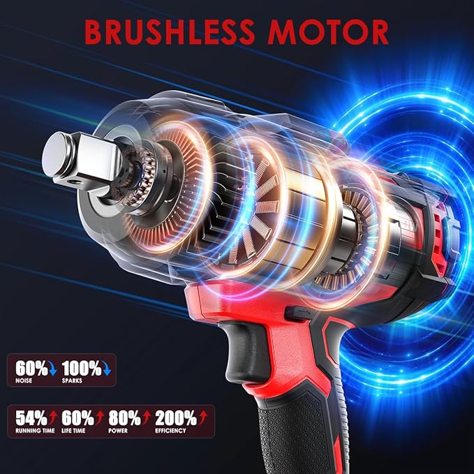 ACROPOW Cordless Impact Wrench Compatible with Milwaukee 18V Battery， 3/4” 1850FT-LBS Brushless High Torque Impact Driver, Auto-Stop Reverse, Variable Speed Heavy Duty Impact Gun(Bare Tool)