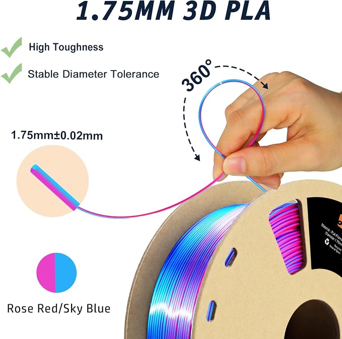 LOVOON 3D Printer Filament Dual Color Sky/Light Blue and Rose Red, PLA Filament