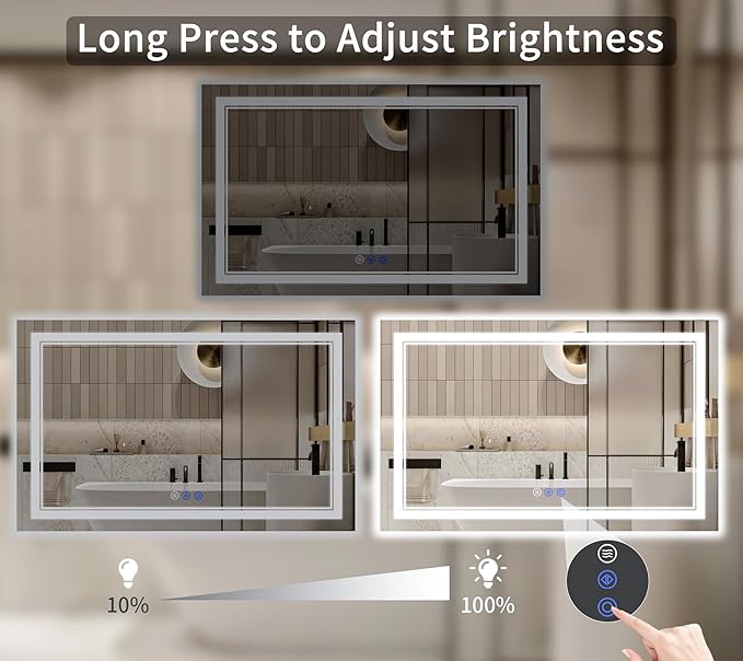 32"x72" LED Bathroom Mirror with Lights, Anti-Fog, Backlit + Front Lit, Dimmable, Led Vanity Mirror for Wall, Lighted Bathroom Mirror, 3 Colors, Shatter-Proof Tempered Glass
