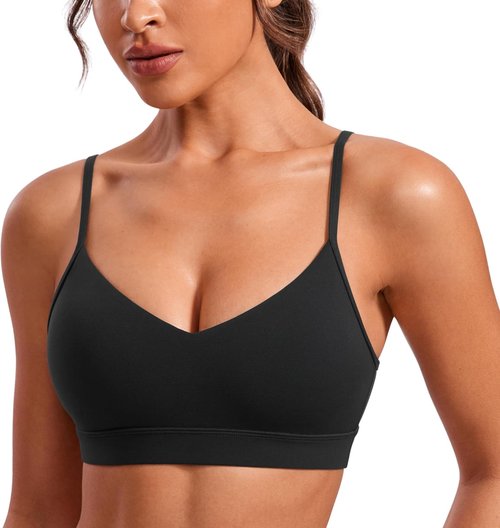 CRZ YOGA Butterluxe V-Neck Sports Bra - Adjustable Thin Straps, Padded Wireless Yoga Top for Women
