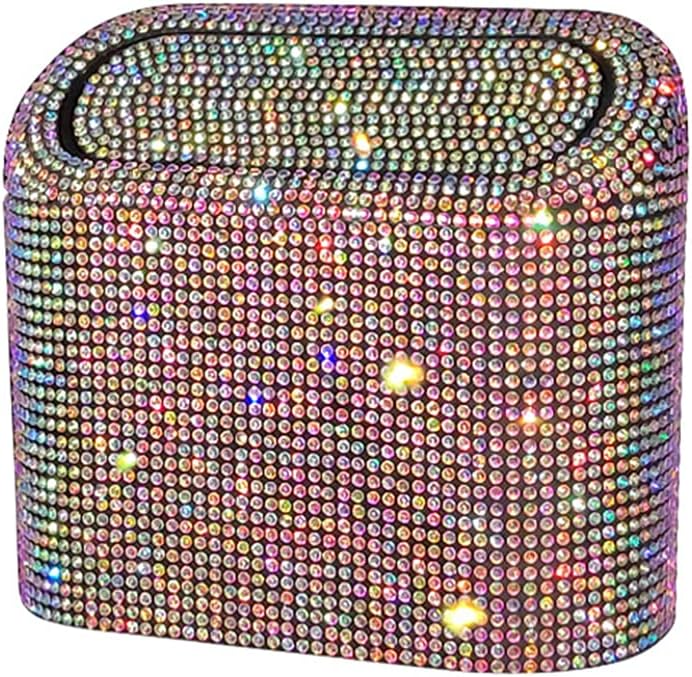 Sparkly Car Trash Car,Hanging Garbage Can with Lid Bling Rhinestone Trash Bin,Litter Container for Vehicle,Office,Home (Green)