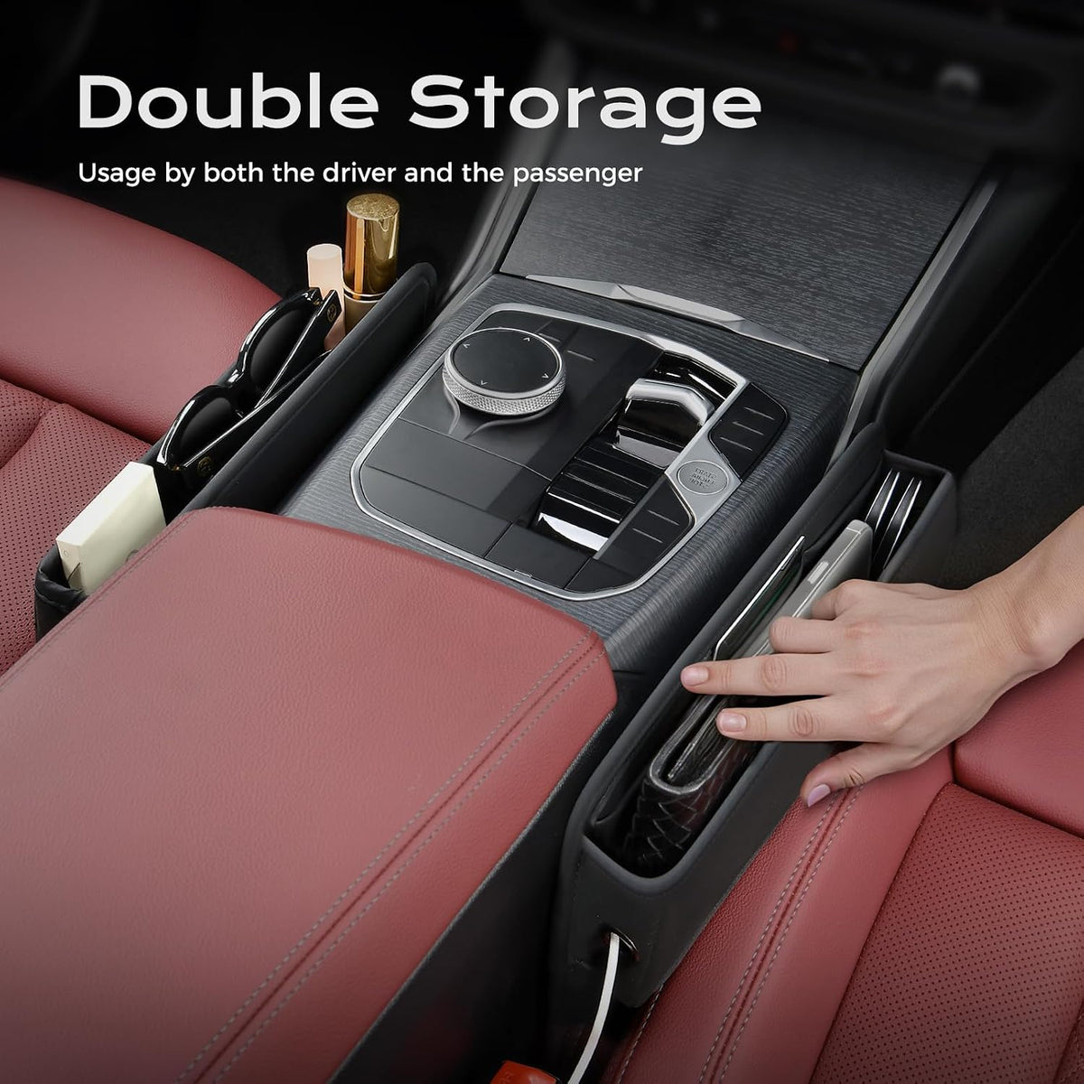 Coverado Universal Car Seat Gap Filler Organizer, Premium Suede Leather Car Seat Side Gap Filler, Seat Gap Storage Box for SUV Truck, Car Interior Accessories, Black-1pc
