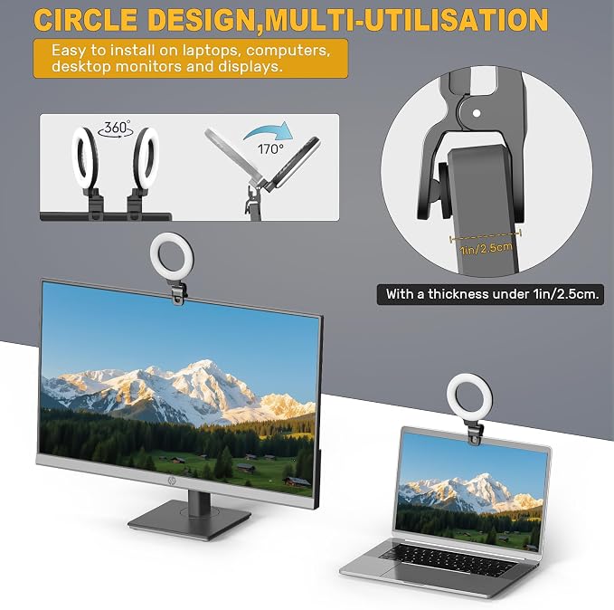 Anautin Ring Light for Video Conference Lighting, 360°Adjustable, Portable LED
