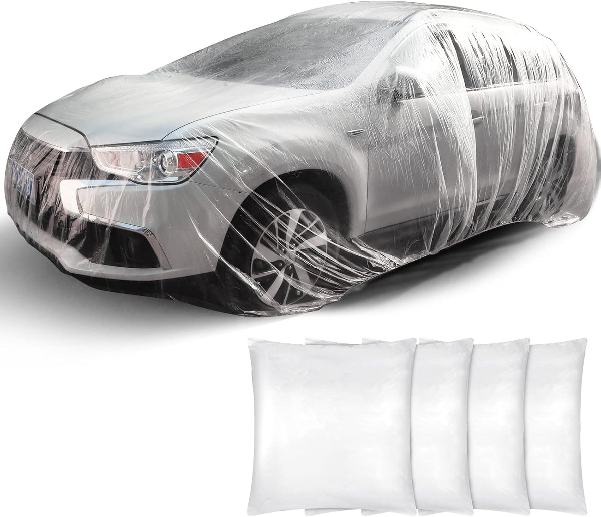 Tallew 4 Pcs Universal Plastic Car Cover 12. 5 x 21. 7ft Disposable Waterproof Full Exterior Cover with Elastic Band for Automobiles Sedan Outdoor Snow Rain Weather