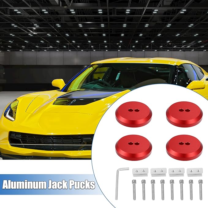 X AUTOHAUX 4 Pcs Aluminum Jack Pads Jack Pucks for Chevrolet Corvette C5 C6 C7 C8 Z06 ZR1 1997-2021 Jacking Lift Pad Jack Lift Point Pad Adapter Red