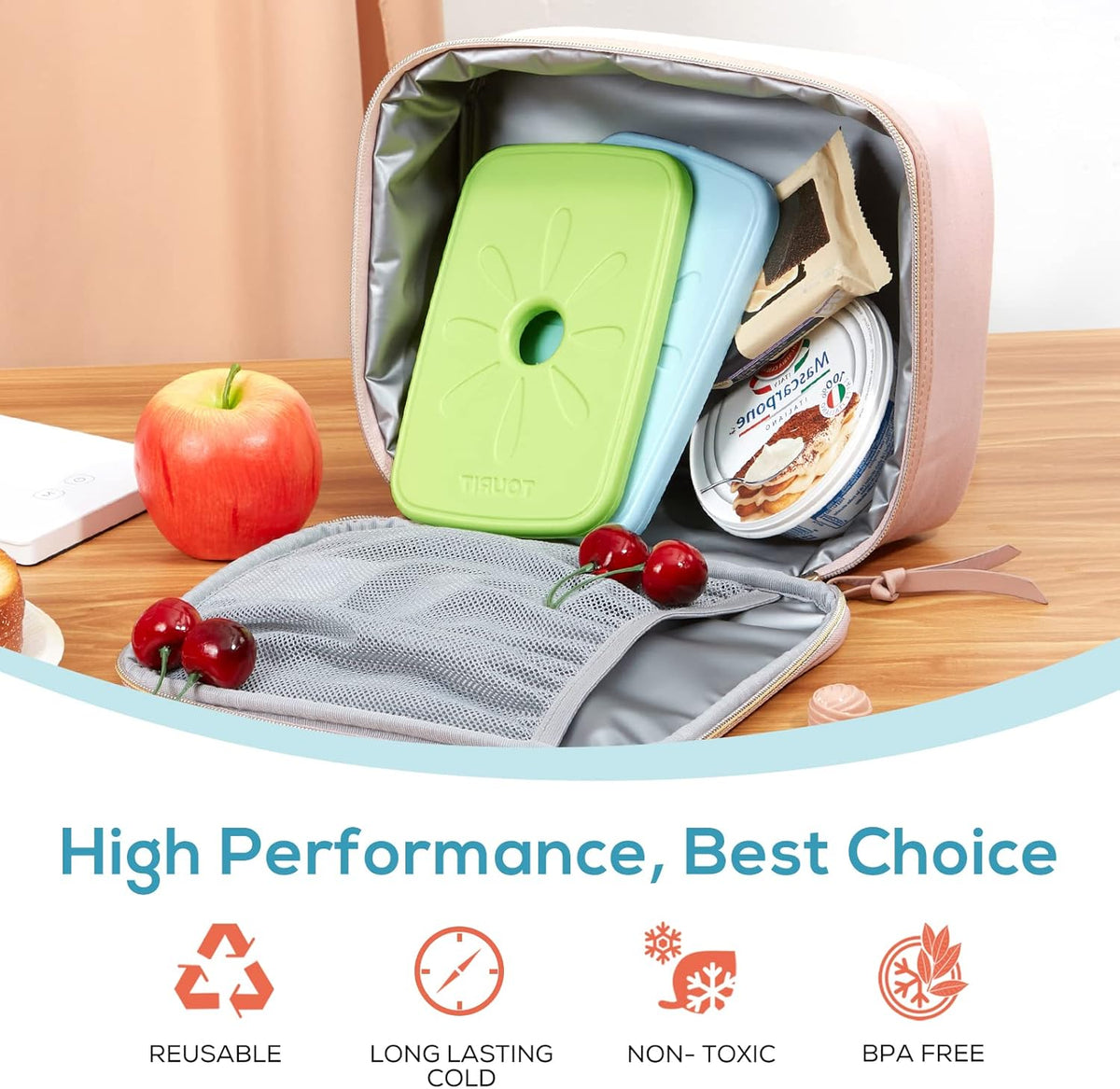 TOURIT Ice Packs - Reusable Slim Cooler Packs for Lunch Boxes, Bags & Coolers | Long Lasting & Durable
