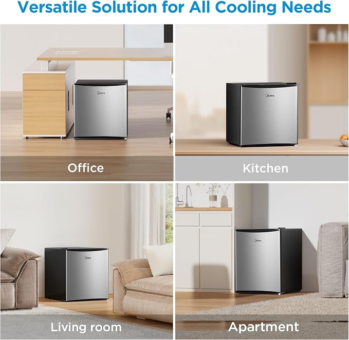 Midea 1.7 Cu.ft Mini Fridge, Energy Star Certified, Low Noise for Bedroom | Adjustable Thermostat, Reversible Door,Ideal for Dorm, Office,Steel Gray