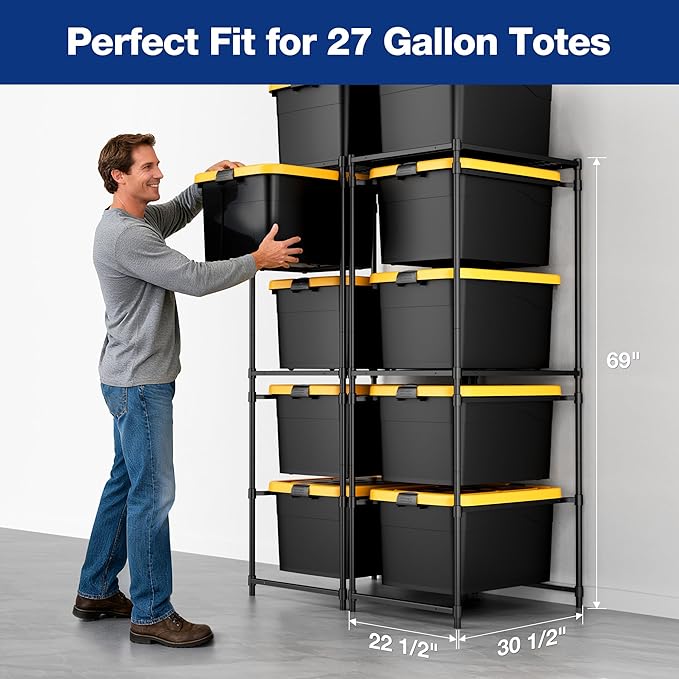 WORKPRO 2 Pack 5-Tier Tote Storage Rack, Heavy-Duty 27 Gallon Tote Storage Rack Holds 10 Totes, 1050 LBS Storage Bin Rack for Garage, Kitchen, or Basement, 30.5"x22.5"x69", Black