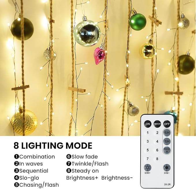 Dailyart Fairy Lights Plug in, 200 Led Fairy Light with Remote 10Ft Fairy Lights with Timer 8 Modes Warm Lights for Bedroom Wreath Party Window Wedding Christmas Tree Decoration Green Wire
