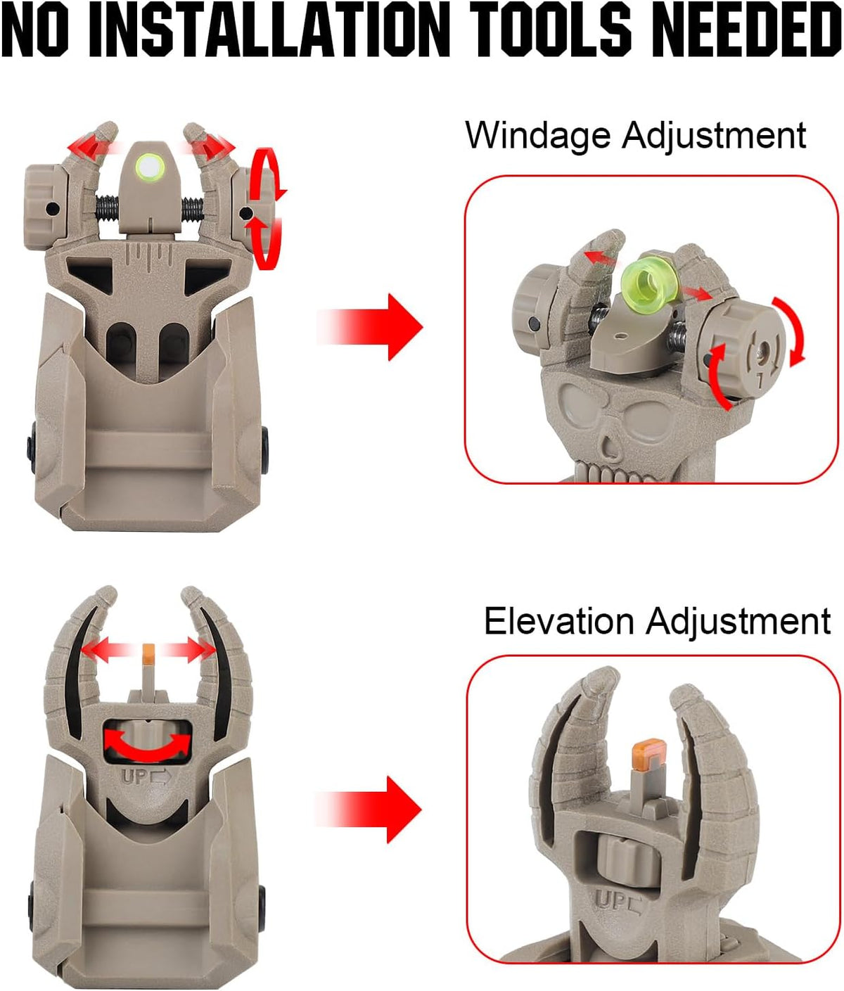 Skiennix Flip Up Sights - Durable Polymer Fiber Optic Sights for Picatinny Rails