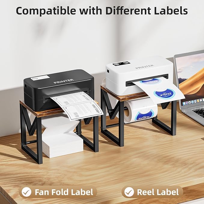 Marbrasse Label Holder for Rolls and Fanfold Labels, Wood Label Printer Holder