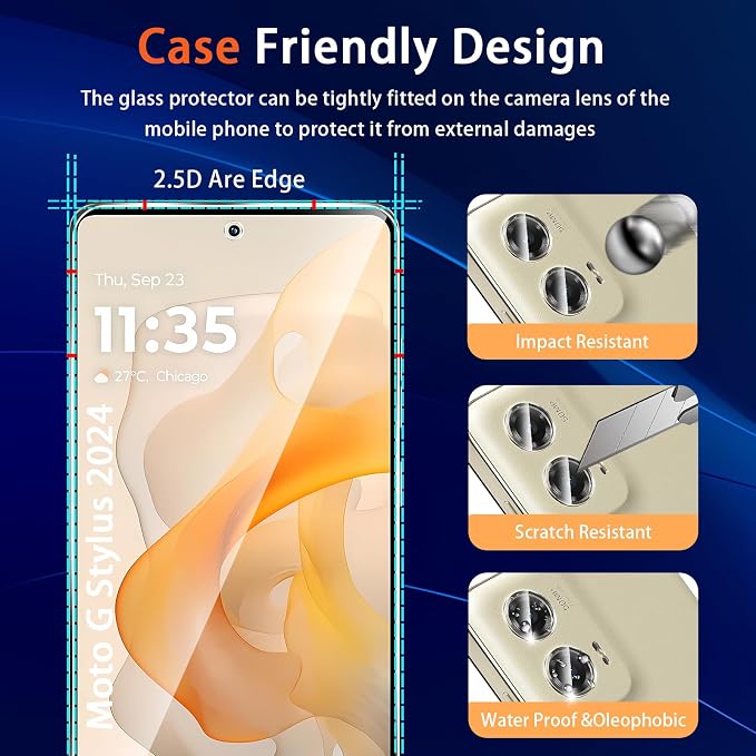 Designed for Motorola Moto G Stylus 5G 2024 Tempered Glass Screen Protector +