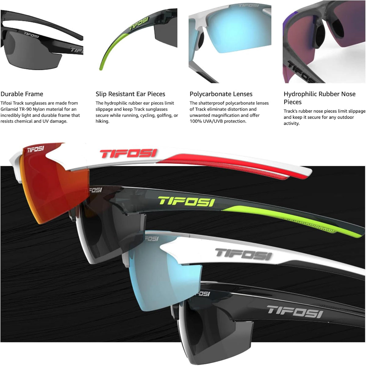 Tifosi Track Sport Sunglasses - Perfect for Baseball, Golf, Running & More | Unisex Design