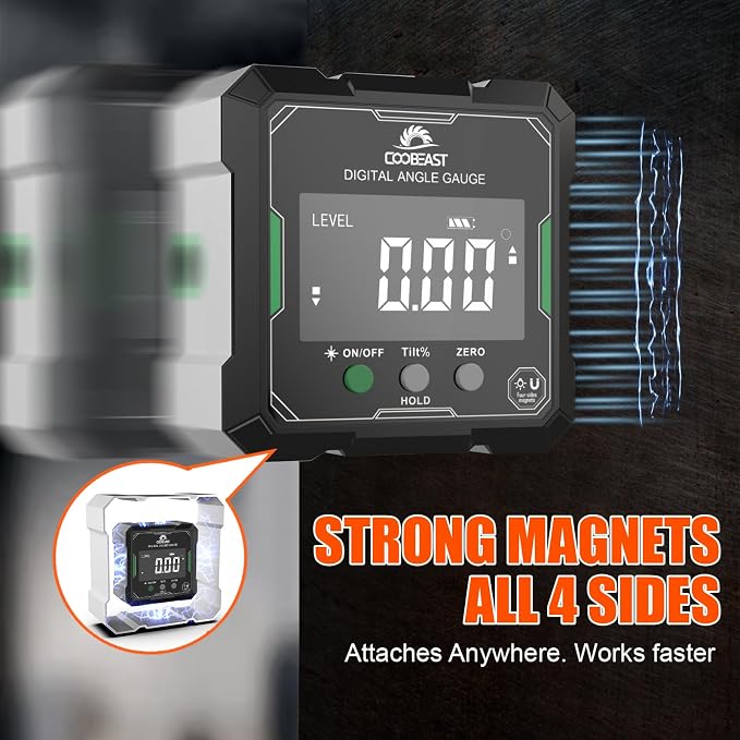 Digital Angle Finder with Green Laser, 4-side Magnetic Digital Laser Level