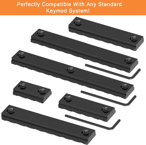 FENTUK Keymod Picatinny Rails Set - 3 to 13 Slot Options with T-Nuts & Screws - Black Finish