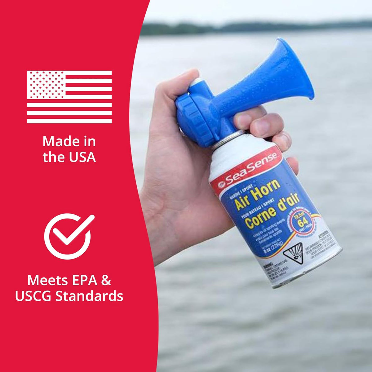 SeaSense Air Horn - Jumbo 8 oz | 127 dB Loud Sound, 1 Mile Range - Perfect for Boat Safety & Sporting Events