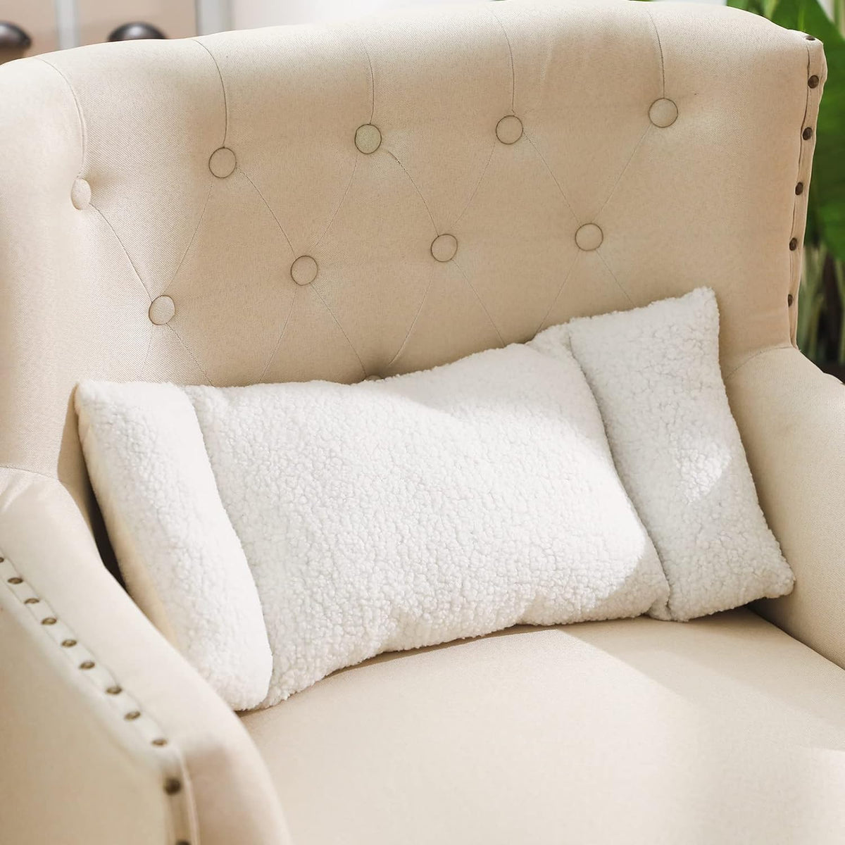 Queekay Fleece Lumbar Support Pillow 3 Section Back Pillow Office Chair for Back Support Comfortable Lumbar Cushion for Car Seat Pain Relief Sofa Rest(Brown)