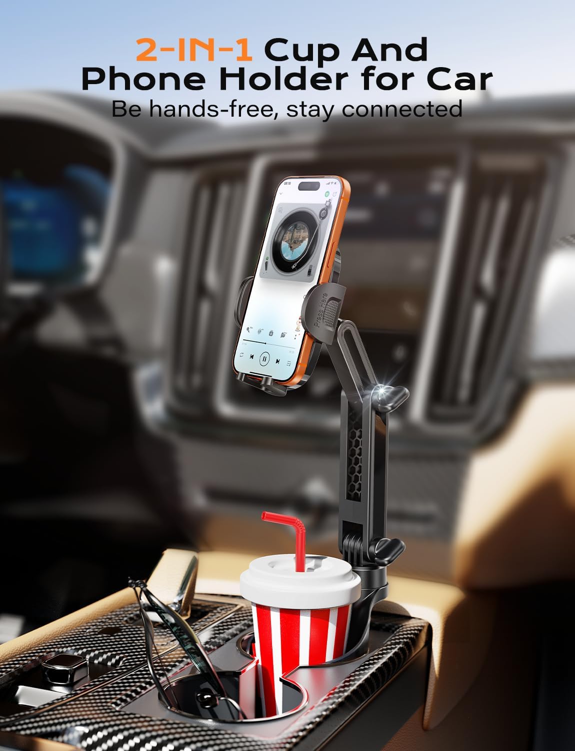 TAZENI 2-in-1 Cup Phone Holder for Car, with 2 Sizes Hollow Bases