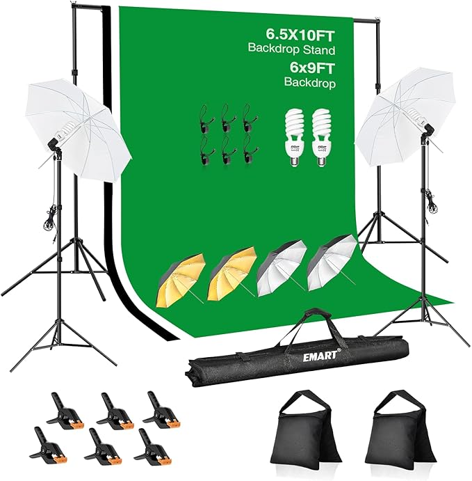 EMART 6.5x10ft Backdrop Support System, Professional Photography Lighting Kit