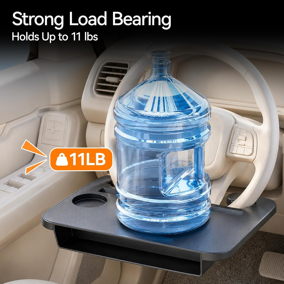 2-in-1 Steering Wheel Tray and Car Seat Gap Organizer for Drivers, Adjustable Food Tray and Laptop Desk Table for Eating, Working, Writing, Road Trips, Fits Most Cars, SUVs and Minivans
