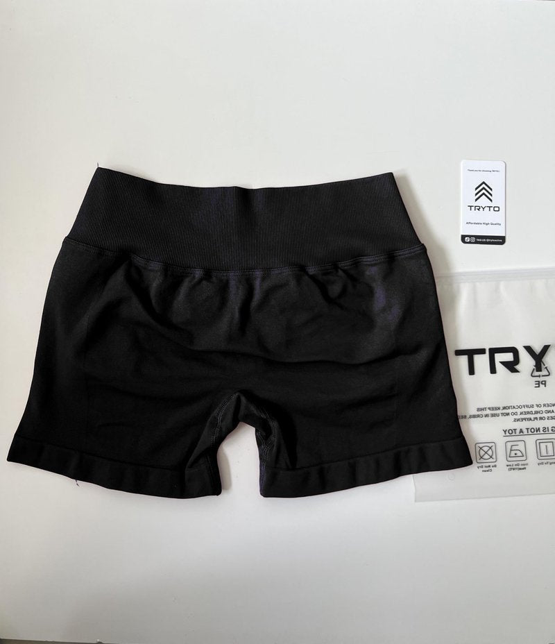 TRYTO LJ V-Back Scrunch Shorts Sports Yoga Women Workout Fitness Gym Outdoor Running Short Midnight Black, Small