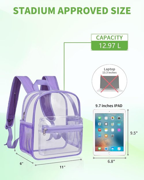 MAY TREE Clear Backpack - Stadium-Approved, 12x11x6 Inches for Concerts & Festivals | Purple