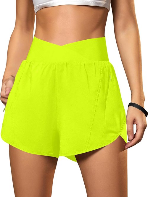 Blooming Jelly Women's High Waisted Workout Shorts - Crossover Design with Zipper Pockets