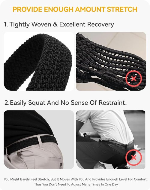 CHAOREN Men's Braided Stretch Golf Belt - Versatile 1 3/8" Design for Casual Pants & Shorts