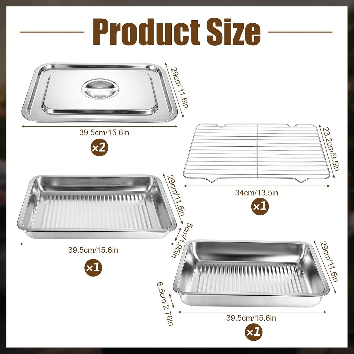 Grilling Prep and Serve Tray Set with Lids, Set of 5 Food Prep System, Includes Stackable Stainless Steel BBQ Trays, Deep Marinating Container and Raised Racks for Marinating, Carrying & Serving