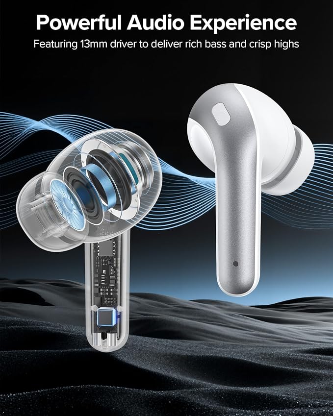 TAGRY Bluetooth Headphones True Wireless Earbuds 60H Playback LED Power Display Earphones with Wireless Charging Case IPX5 Waterproof in-Ear Ear buds with Mic for TV Smart Phone Laptop Computer Sports