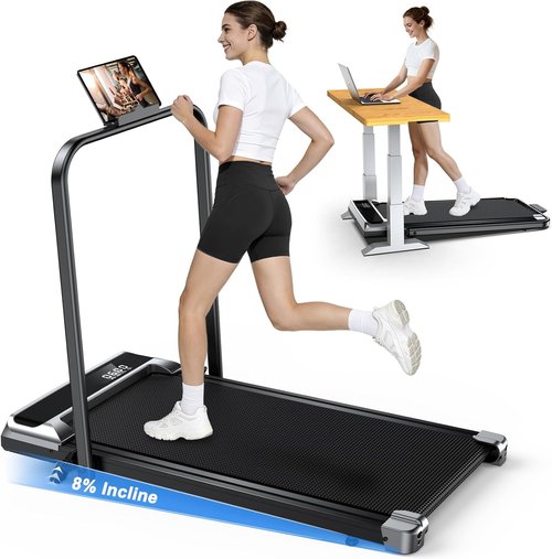 AoraPulse Portable Folding Treadmill - Compact Electric Walking & Running Machine | 300 LBS Capacity, LED Display