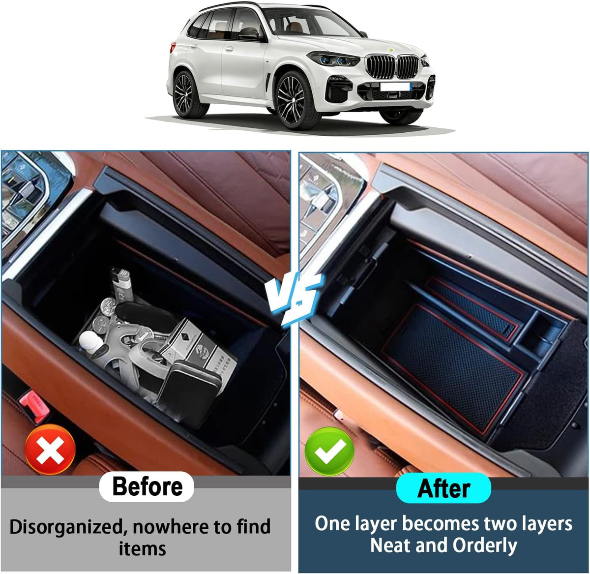 Ruiya 2026 BMW X5/X6/X7 Center Console Organizer for BMW X5/X6/X7 2026 Accessories ABS Middle Console Organizer Compatible with 2020-2026 BMW X5 G05 | BMW X6 G06 | BMW X7 G07 2021-2026 Accessories