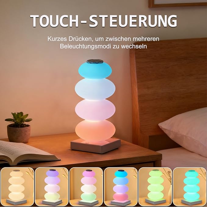 AVEKI RGB Touch Table Lamp, Color Changing Night Light Candy Gourd Design, USB Powered, Bedroom Desk Ambient Light, Small Bedside Lamp for Bedroom Living Room Home Decor (White)