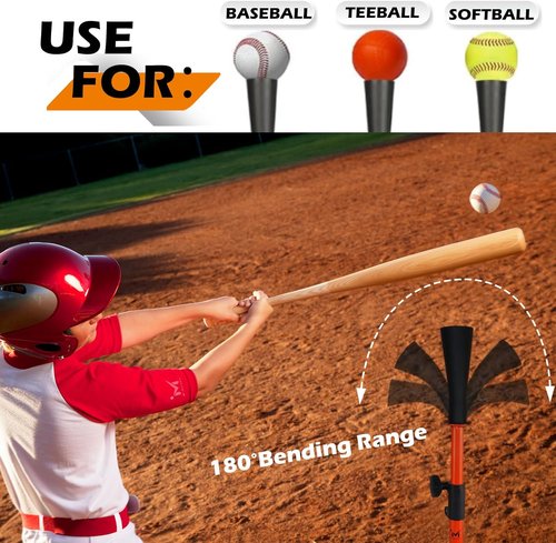 Baseball Batting Tee for Kids | Adjustable 20-31 in Tripod T-Ball Trainer with Carry Bag